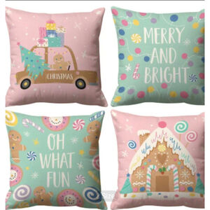Accent Pillows One Size Pink Green Christmas Theme 16 inch